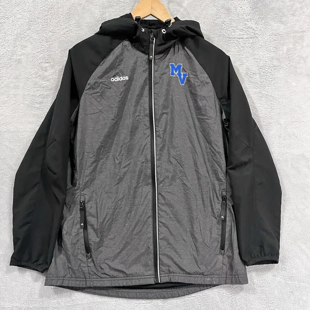 Adidas Jacket Men's M Full Zip Black Gray‎ Nylon Blend Hooded
